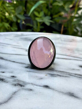 MONIES Pink Rose Quartz Cabochon Statement Ring SZ 8